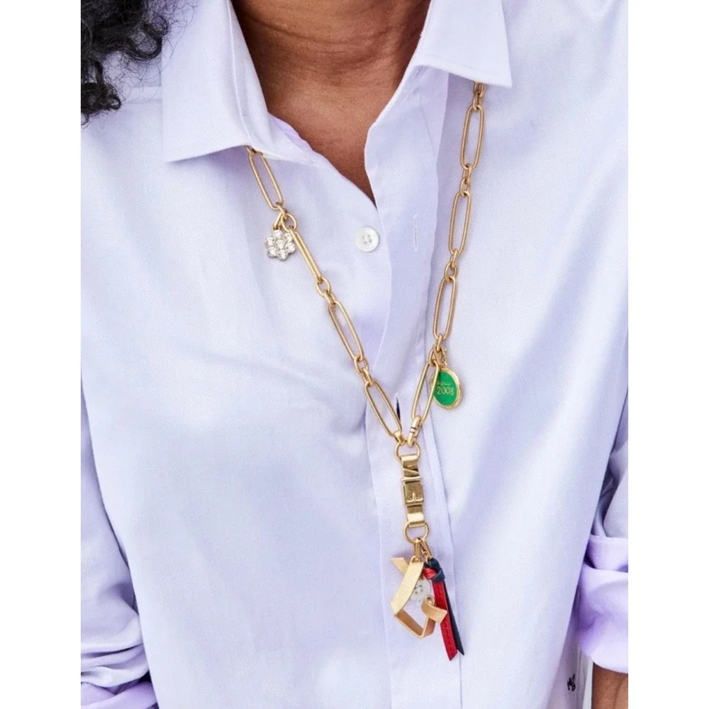 Clare V Gold Ribbed Ribbon Initial V Charm Pendant Necklace Attachment - Picture 2 of 11